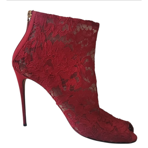 Dolce & Gabbana Red Lace Women Bootie Size 39 / 9 - Picture 2 of 7